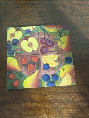 Decorative Fruit Coaster Set - Yellow, Red, Blue